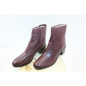 NEW Block Heel Leather Booties Burgundy Size 9.5